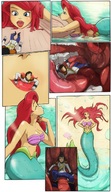 drawing vore color long_hair blue_eyes water ocean saliva mermaid digestion red_hair shrunken_men shrunken_man open_mouth inside_mouth boats swallowed inside_stomach acerok ariel the_little_mermaid between_lips on_tongue sliding prince_eric
