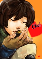drawing giantess handheld kissing cloud_strife yuffie_kisaragi no_background