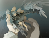 drawing wings handheld barefoot shrunken_woman laughing