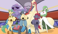 giantess pokemon furry anthro gardevoir looking_down leafeon weavile milotic lucario mismagius pokemon_center group_shot