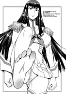 drawing panties upskirt monochrome toes barefoot soles anime brunette foot_crush looking_down thighs japanese_text point_of_view imminent_crush kill_la_kill kokuryuugan satsuki_kiryuin