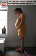 collage long_hair shrunken_man looking_down indoors pregnant trampling squeezemeflat
