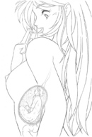 breasts drawing giantess vore monochrome cum anime shrunken_men swallowed postvore kissa-g kissa_g internal_view