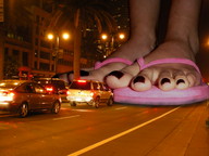 giantess collage feet toes unknown_artist sandals streets vehicles night pedicure city_street giantess_feet