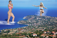 collage landscape mega blonde swimsuit ocean brunette wonderslug giantesses houses wading gemma_atkinson