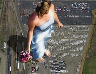 giantess crush collage mega blonde barefoot foot_crush vehicles parking_lot flowers vehicle_crush bouquet bridesmaid
