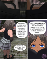 giantess comic long_hair blue_eyes shrunken_man looking_down grey_hair hands_on_hips looking_at_tiny digital_render giantessvero