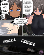 giantess comic long_hair blue_eyes foot_crush shrunken_man looking_down grey_hair hands_on_hips looking_at_victim digital_render giantessvero