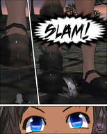 giantess comic long_hair blue_eyes shrunken_man grey_hair raised_foot digital_render giantessvero