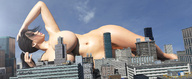 breasts giantess city mega barefoot buildings huge_breasts ponytail lying_down censored sky redfiredog digital_render