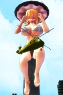 breasts giantess blonde swimsuit barefoot cleavage buildings helicopter touhou huge_breasts marisa_kirisame digital_render kingklon