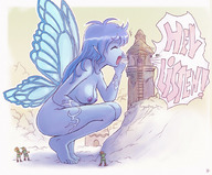 breasts drawing nipples giantess karbo nude wings color purple_hair fairy nintendo navi tower shouting the_legend_of_zelda