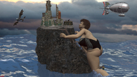 giantess ocean climbing brunette blimp short_hair bbw rock assault digital_render matron
