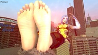 giantess feet city destruction barefoot blue_hair train sitting between_fingers crowds borderlands poposan digital_render maya_(borderlands)