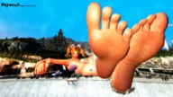 giantess feet blonde swimsuit destruction barefoot sitting boats dam crowds poposan digital_render