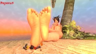 feet blonde swimsuit barefoot brunette shrunken_men sitting foot_crush shrunken_man poposan digital_render