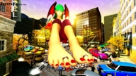 giantess crush long_hair barefoot blood succubus green_hair gmod morrigan_aensland nail_polish digital_render