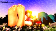 blonde long_hair barefoot princess_peach shrunken_men sitting shrunken_man outdoors digital_render