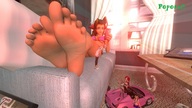 swimsuit barefoot gmod lying_down aerith_gainsborough shrunken_woman indoors tinies digital_render looking_at_phone