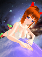 giantess giga swimsuit planet high_heels socks short_hair orange_hair digital_render kasuko-san