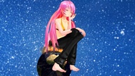 giantess space long_hair destruction planet pink_hair sitting digital_render cosmic_giantess