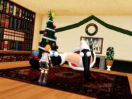 giantess upskirt indoors stuck_to_foot christmas_tree digital_render long_boots
