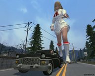 giantess blonde destruction gloves looking_down vehicles road power_lines chasing digital_render tekken lili gensamus emilie_de_rochefort driving_away