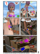giantess city comic swimsuit story pink_hair short_hair outdoors under_foot stuck_to_foot