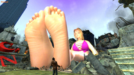 giantess city destruction toes barefoot soles tsunade sitting looking_down outdoors source_needed looking_at_tiny poposan