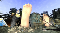 giantess city destruction barefoot blue_hair short_hair sitting outdoors borderlands maya_(borderlands)