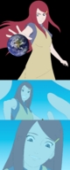 drawing giantess collage earth color naruto anime brown_eyes smiling red_hair reaching looking_at_tiny cosmic_giantess fantasyuniverses kushina naruto_(series)