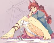 drawing panties color futanari cum penis barefoot seo_tatsuya touhou red_eyes shrunken_woman cat_girl braid sakuya_izayoi rin_kaenbyou