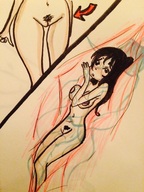 breasts insertion nude pussy black_hair color long_hair shrunken_woman pencil_drawing xolittleonexo