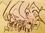 giantess nude giga city blonde color long_hair tongue licking looking_down pencil_drawing xolittleonexo