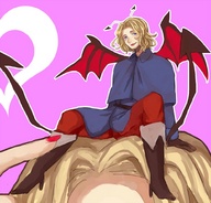 drawing blonde long_hair shrunken_men sitting shrunken_man long_nails hetalia on_head