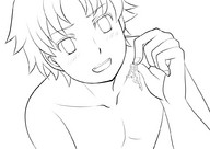 drawing monochrome giant handheld short_hair shrunken_woman