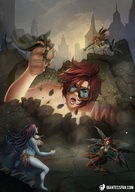 drawing giantess wings city color large_breasts long_hair destruction handheld glasses red_hair giantessfan superheroes