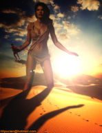 giantess collage handheld desert brunette hunting tan sun_set lilipucien