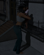 gentle giantess black_hair barefoot hugging digital_render berrysmall