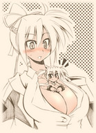 drawing blushing color cleavage shrunken_woman between_breasts