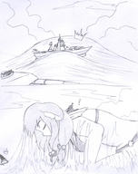 comic monochrome swimsuit ocean pencil_drawing navy giantesss ships mouse_girl hank88 navy_ship