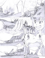 comic monochrome swimsuit handheld ocean grabbing pencil_drawing navy giantesss ships mouse_girl hank88 navy_ship