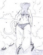 tail comic monochrome swimsuit ocean pencil_drawing navy giantesss ships mouse_girl hank88 navy_ship