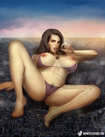 breasts nipples pussy city mega destruction handheld toes barefoot cleavage butt_crush brunette camel_toe lying_down navel belly open_mouth hand_crush thighs manicure looking_at_viewer ankles giantessfan scarlet the_biggest_strip