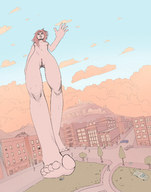 drawing giantess nude mega color pubic_hair blood red_hair foot_crush town clouds lep3r leper imminent_crush strolling
