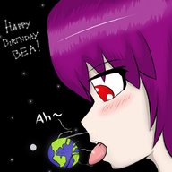 drawing giantess vore earth color tongue planet saliva purple_hair red_eyes bite missiles planet_vore joethevenezuelan cosmic_giantess bea