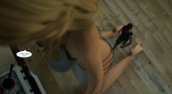 giantess blonde barefoot story shrunken_men kneeling shrunken_man indoors digital_render fater