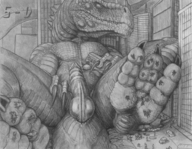 drawing nude city monochrome destruction male penis handheld barefoot blood smiling lying_down foot_crush looking_down on_foot vehicle_crush 5-d kaiju looking_at_tiny scrotum crowd_at_feet