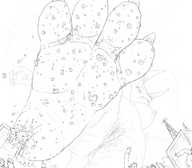 breasts drawing nipples nude horns city mega monochrome butt destruction toes barefoot soles dinosaur unknown_artist navel foot_crush belly unaware thighs wet_pussy crowds running_away source_needed stuck_to_foot imminent_crush kaiju