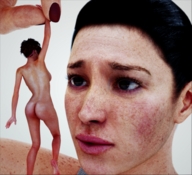 nude black_hair butt handheld barefoot shrunken_woman red_nails between_fingers looking_at_tiny digital_render flagg3d